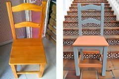 Antes y después de una vieja silla. Azul Náutico y un Naranja que nos hicimos